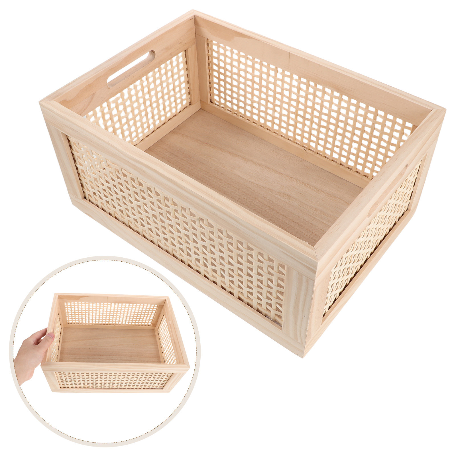 Desk Organizer - Woven Storage Basket Small Rustic Wooden