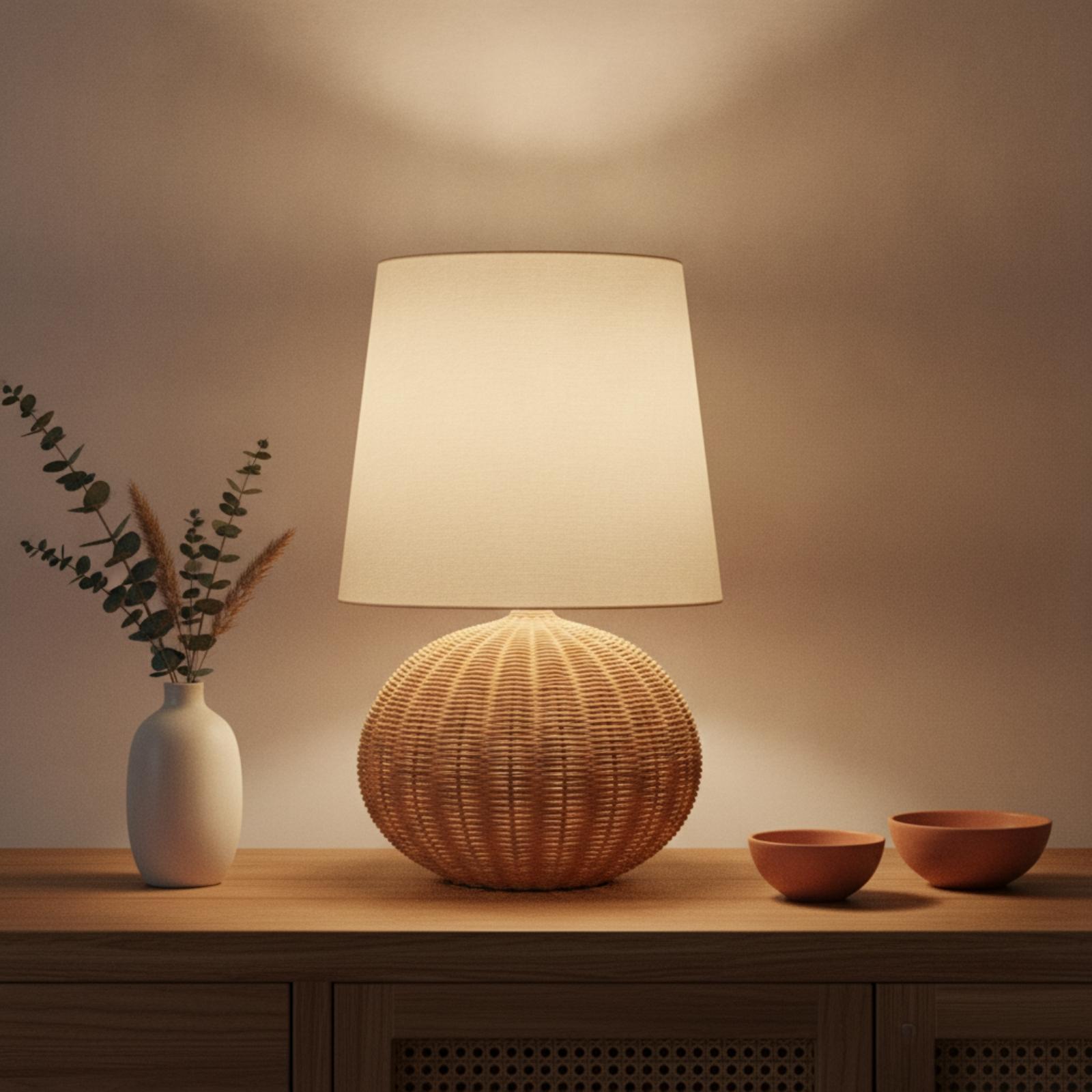 Bedside Lamp Rattan Base Fabri - Desk Lamp 评论和价格