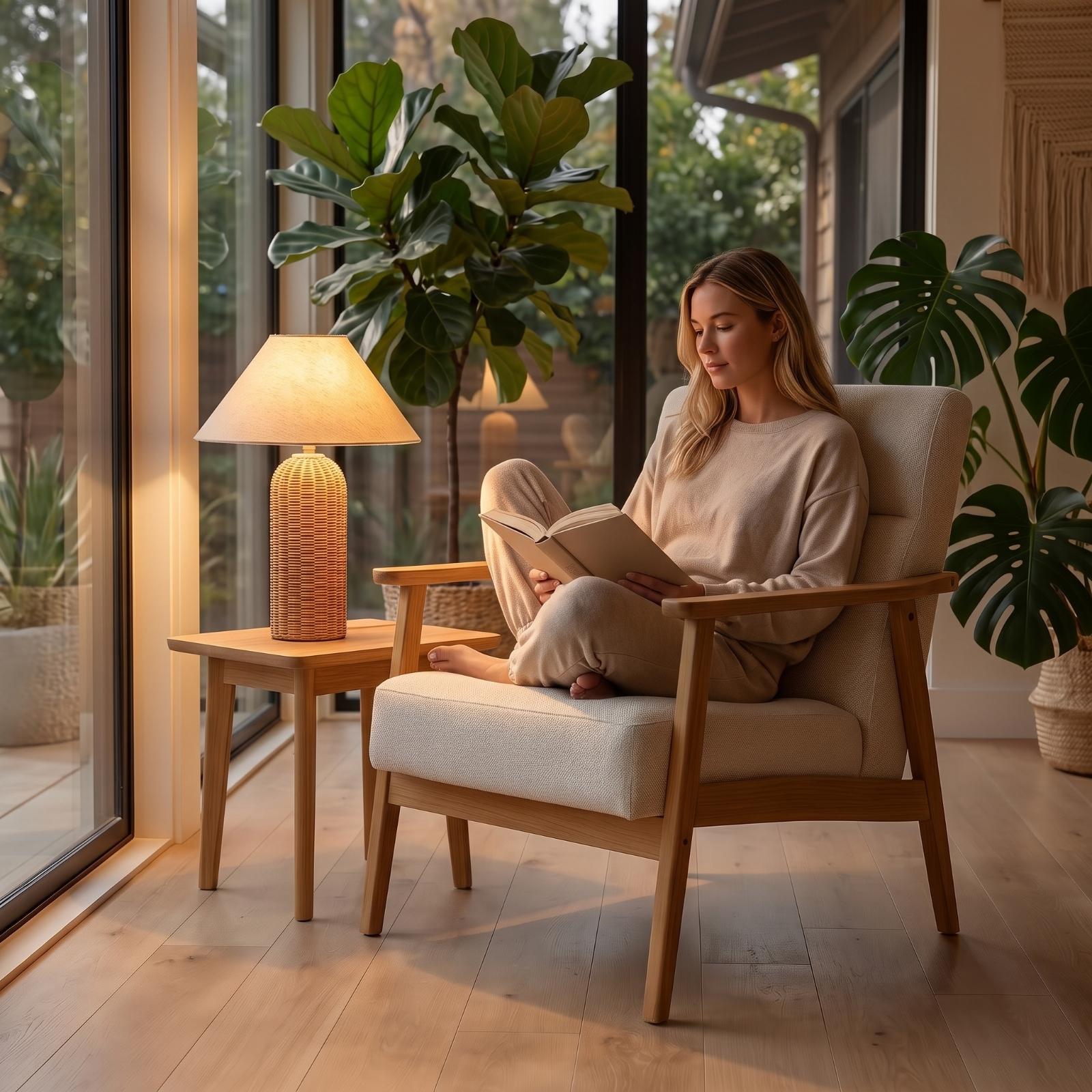 Bedside Lamp Rattan Base Fabri - Desk Lamp 评论和价格